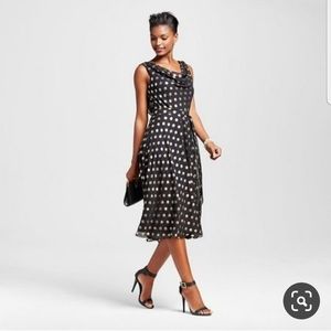 Black Flowy Cowl-neck Dress w Shimmery Dots